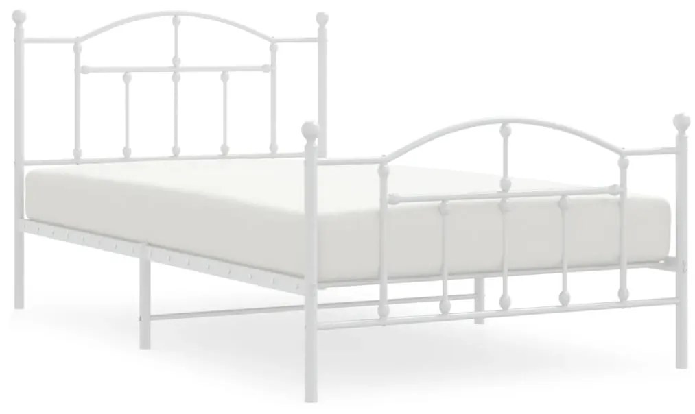353501 vidaXL Cadru de pat metalic cu tăblie de cap/picioare, alb, 100x200 cm