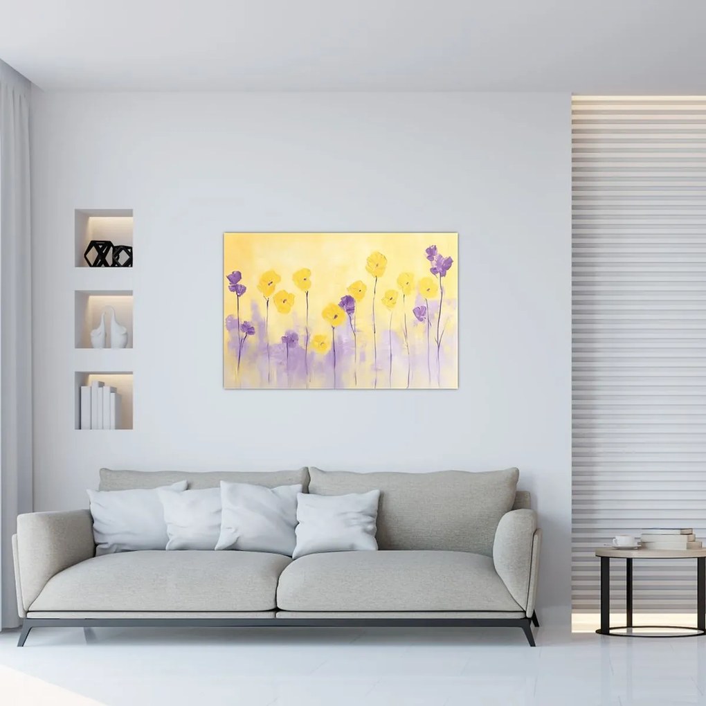 Tablou - Flori mov și galbene (90x60 cm)