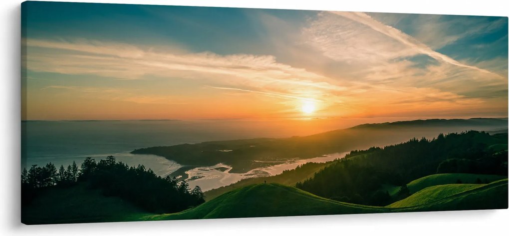 Tablou cu soarele răsărind deasupra mării (120x50 cm)
