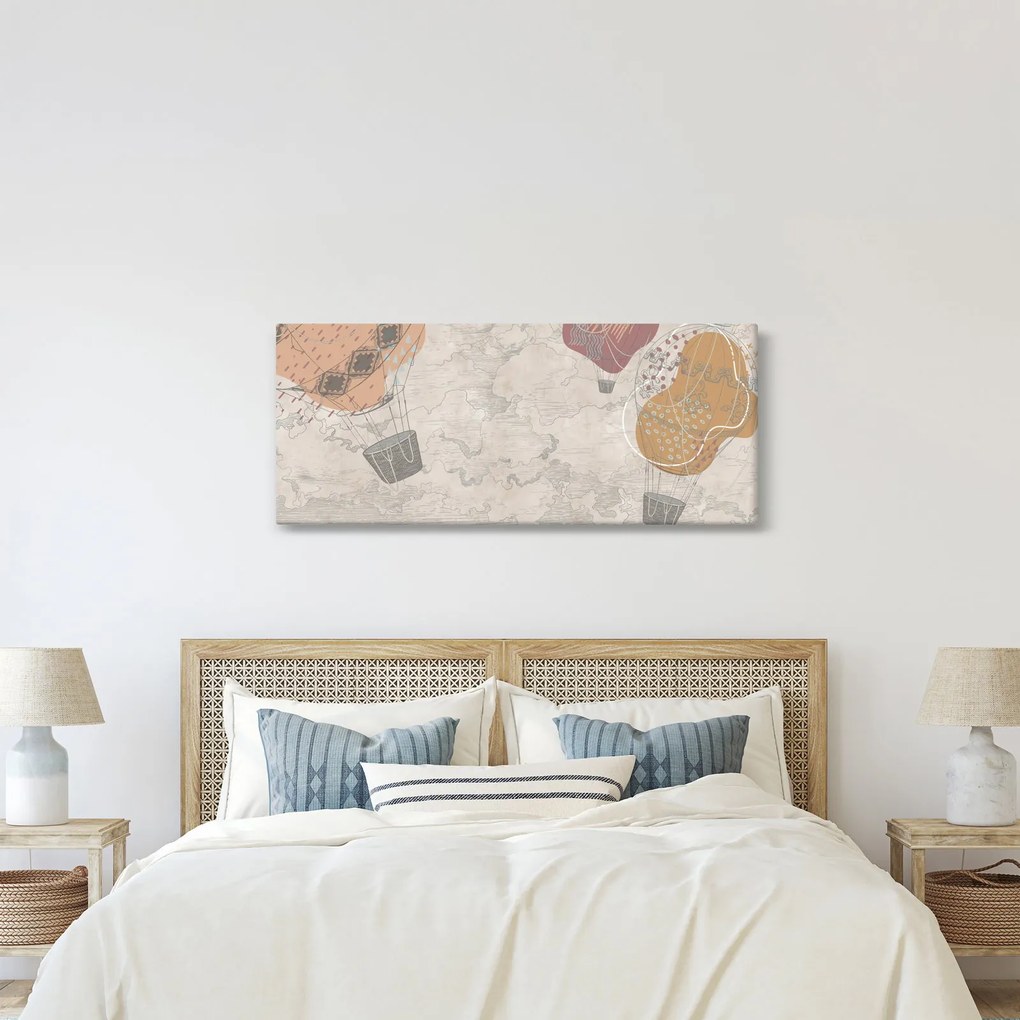 Tablou - Baloane deasupra orașului, nuanțe reci (120x50 cm)