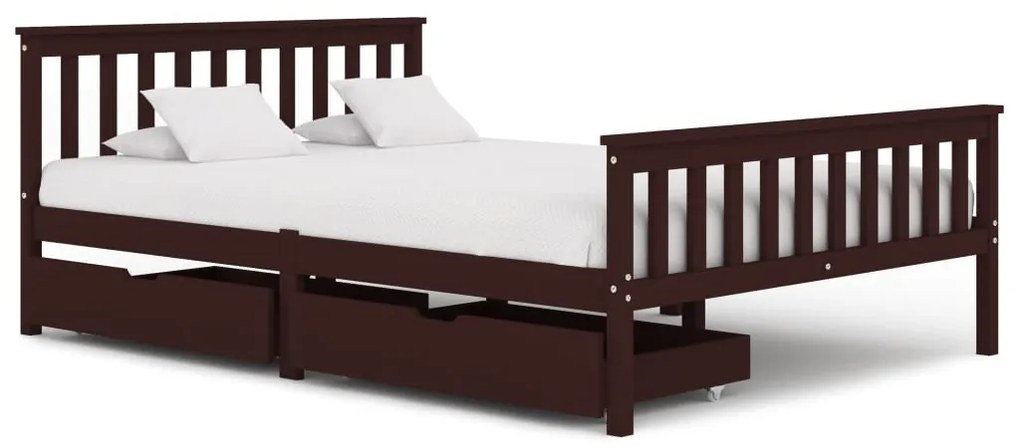 3060618 vidaXL Cadru de pat cu 2 sertare maro închis 140x200 cm lemn masiv pin