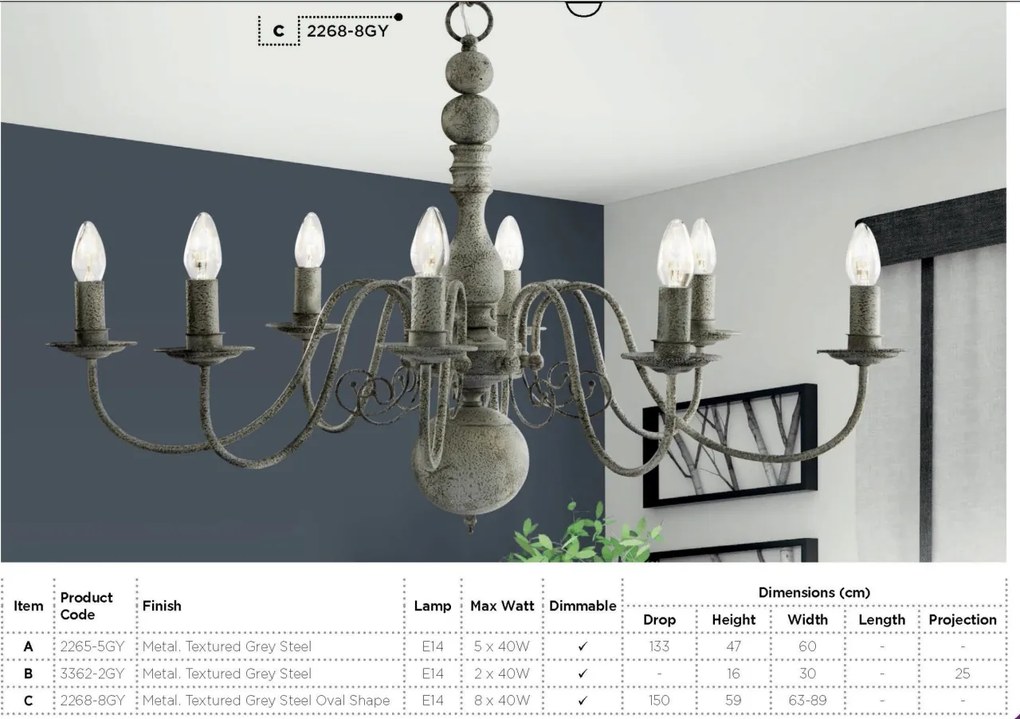 Lustra stil rustic Greythorne 5L 2265-5GY SRT