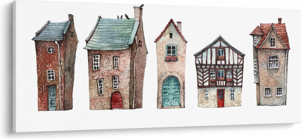 Tablou - Case în acuarelă (120x50 cm)
