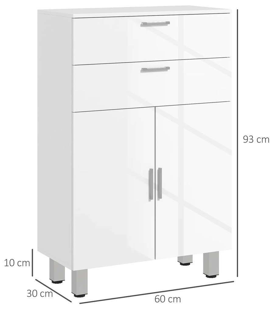 kleankin Dulap pentru Baie cu 2 Sertare și Rafturi Ajustabile, 60x30x93 cm, Alb | Aosom Romania
