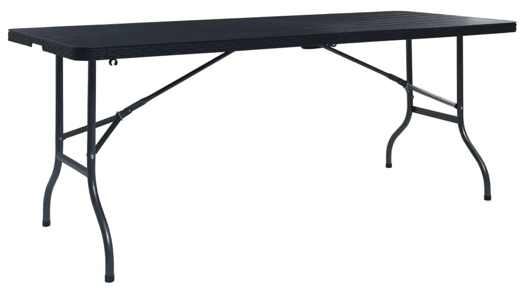 vidaXL Masă grădină pliabilă, negru, 180x75x72 cm, HDPE imitație ratan