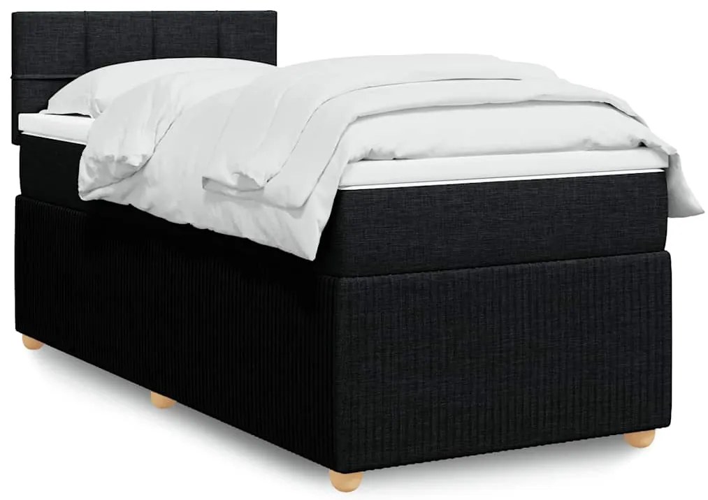 vidaXL Pat box spring cu saltea, negru, 80x200 cm, textil