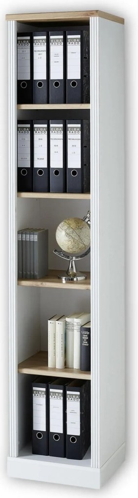 Biblioteca JASMIN, alb/stejar artisan, PAL, 43x38x204 cm