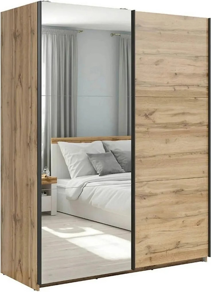 Dulap TETRIX, stejar wotan, PAL, cu 2 usi si oglinda, 154x60x196 cm