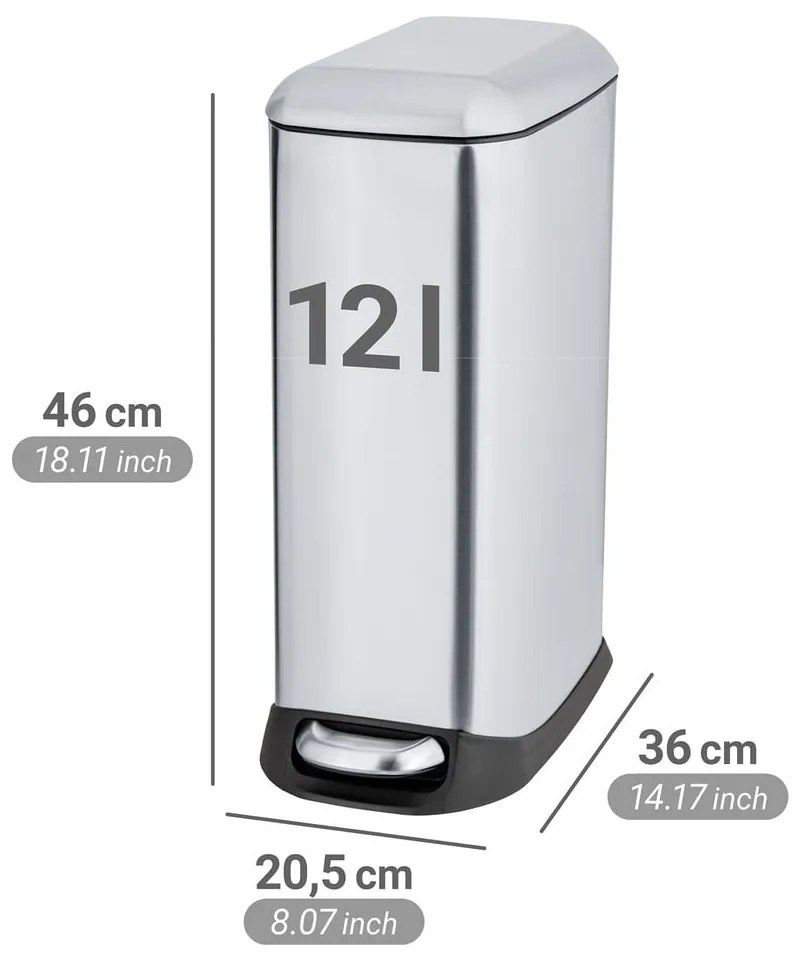 Coș de gunoi argintiu cu pedală din oțel inoxidabil 12 l Design – Wenko