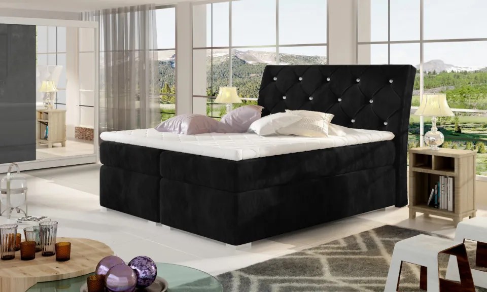 Pat tapitat, boxspring, cu spatiu pentru depozitare, 160X200 cm,Balvin 1, Eltap (Culoare: Gri deschis)