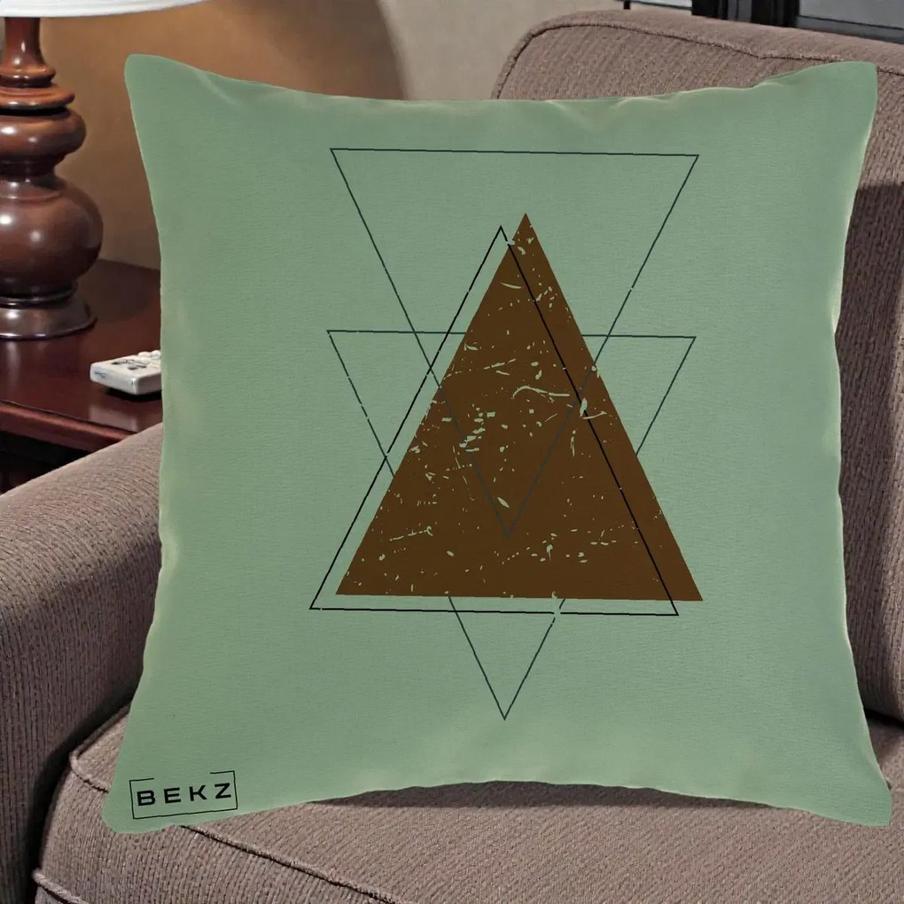 Perna Decorativa Geometric Triunghiuri Sacred, 40x40 cm, Verde, Husa Detasabila, Perna Inclusa, BEKZ®