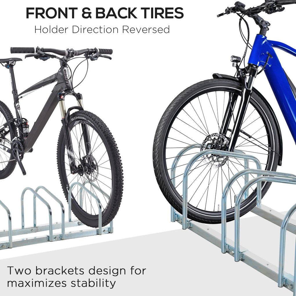 Suport de parcare pentru 6 biciclete din tuburi de otel Q235, 179x33x27cm, argintiu HOMCOM | Aosom Romania