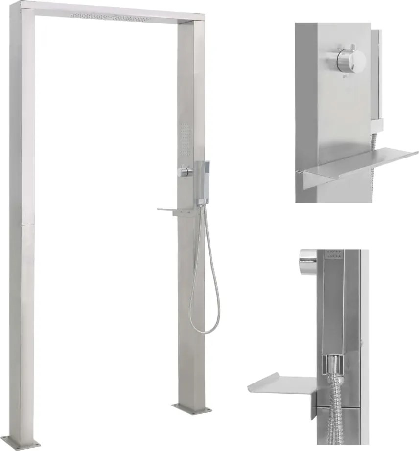 vidaXL Duș de grădină, oțel inoxidabil, jeturi duble