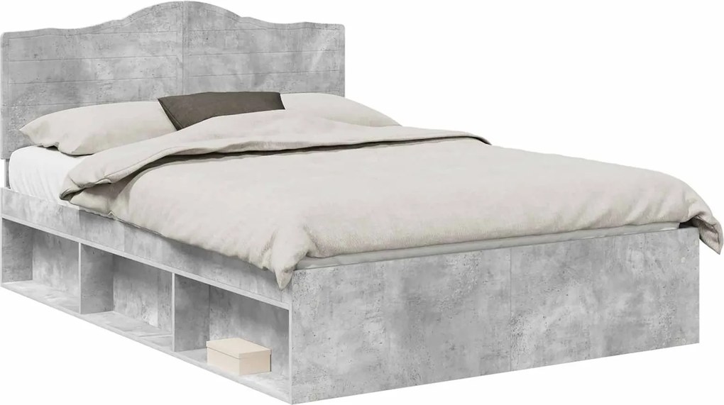 vidaXL Cadru de pat cu headboard Beton 160 x 200 cm Lemn de pin masiv