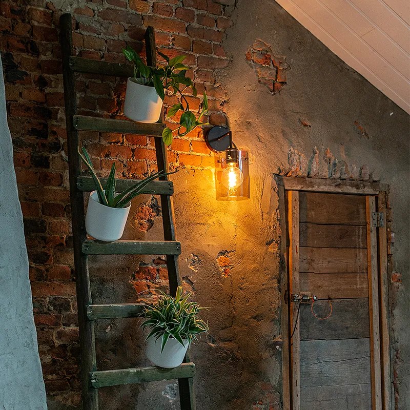 Lampa de perete de design neagra cu sticla fumurie - Dome