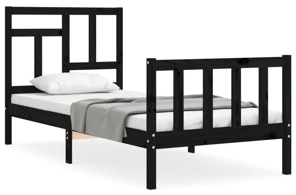 3193130 vidaXL Cadru de pat cu tăblie, negru, 90x200 cm, lemn masiv