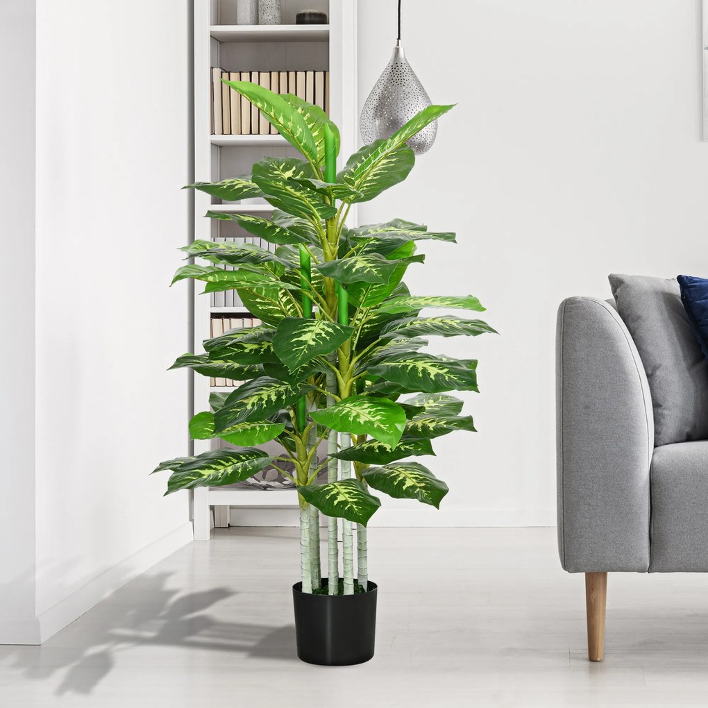 HOMCOM Plantă Artificială Decorativă cu Ghiveci, Φ17x95 cm, Verde | Aosom Romania