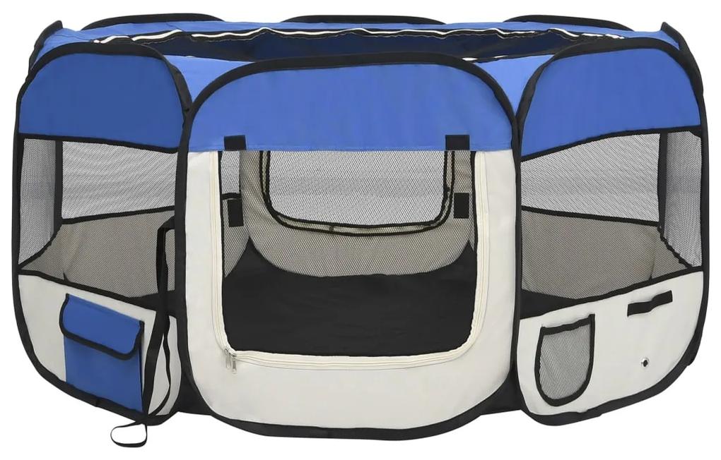 Tarc caini pliabil cu sac de transport, albastru, 125x125x61 cm Albastru, 125 x 125 x 61 cm