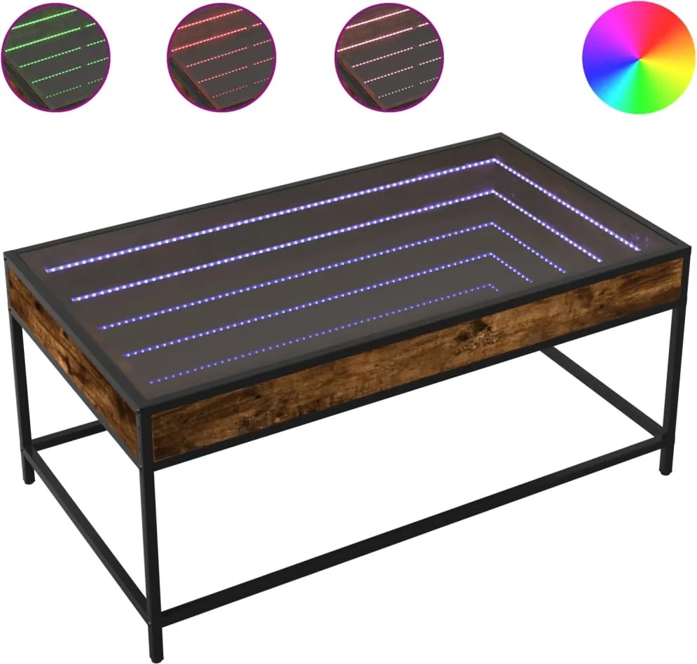 vidaXL Măsuță de cafea cu LED infinity, stejar fumuriu, 90x50x41 cm