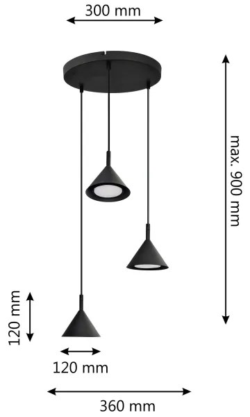 Lustră pe cablu ETNA 3xGX53/10W/230V negru
