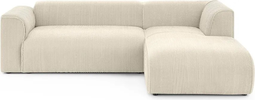 Colțar bej cu tapițerie din catifea reiată (cu colț pe partea dreaptă/cu șezlong) Merid – Ropez