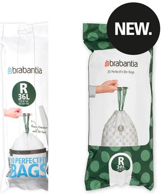 Saci de gunoi Brabantia PerfectFit Bo 1005588, Dimensiune R, 36 L, 20 buc, Alb
