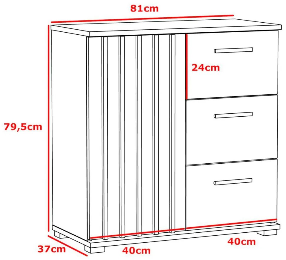 COM502 - Comoda 80 cm, cu 3 sertare pentru dormitor, living, dining: Maro