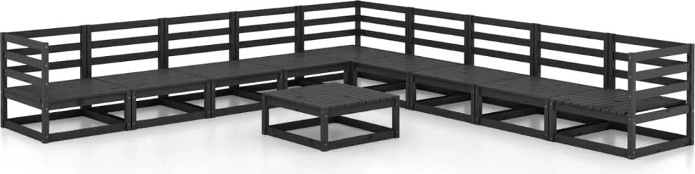 vidaXL Set mobilier de grădină, 10 piese, negru, lemn masiv pin