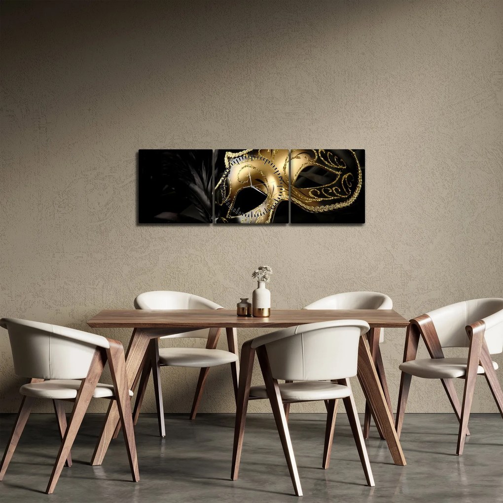 Tablou masca aurie (cu ceas) (90x30 cm)