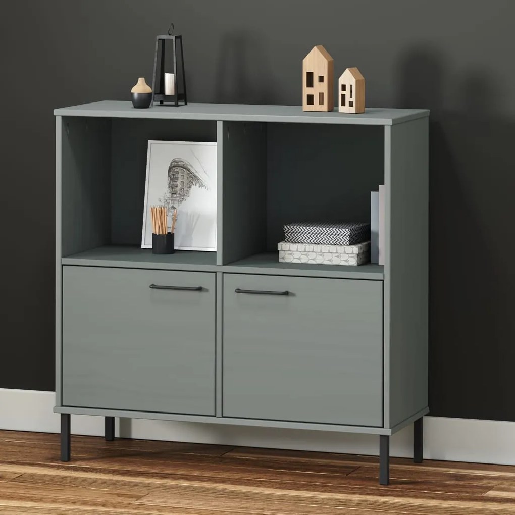 vidaXL Bibliotecă cu picioare metalice OSLO, gri, 90x35x90,5 cm, lemn