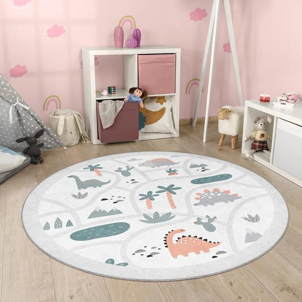 Covor de joacă pentru copii gri deschis lavabil ø80 cm Dino Park – Mila Home