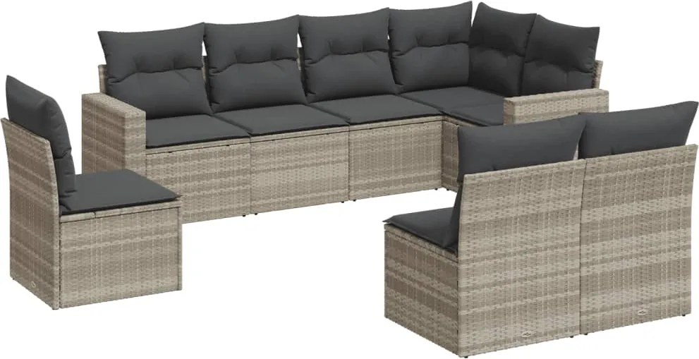 vidaXL Set mobilier de grădină cu perne, 8 piese gri deschis poliratan