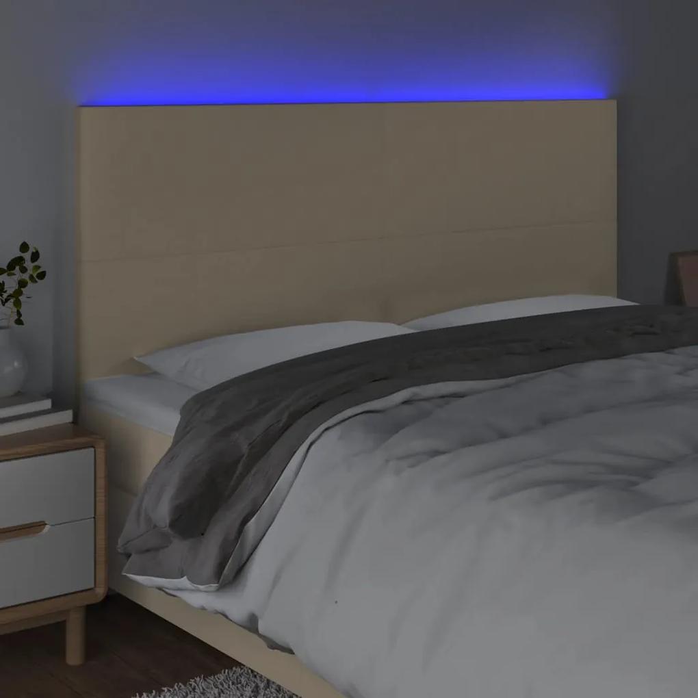 Tablie de pat cu LED, crem, 200x5x118 128 cm, textil 1, Crem, 200 x 5 x 118 128 cm