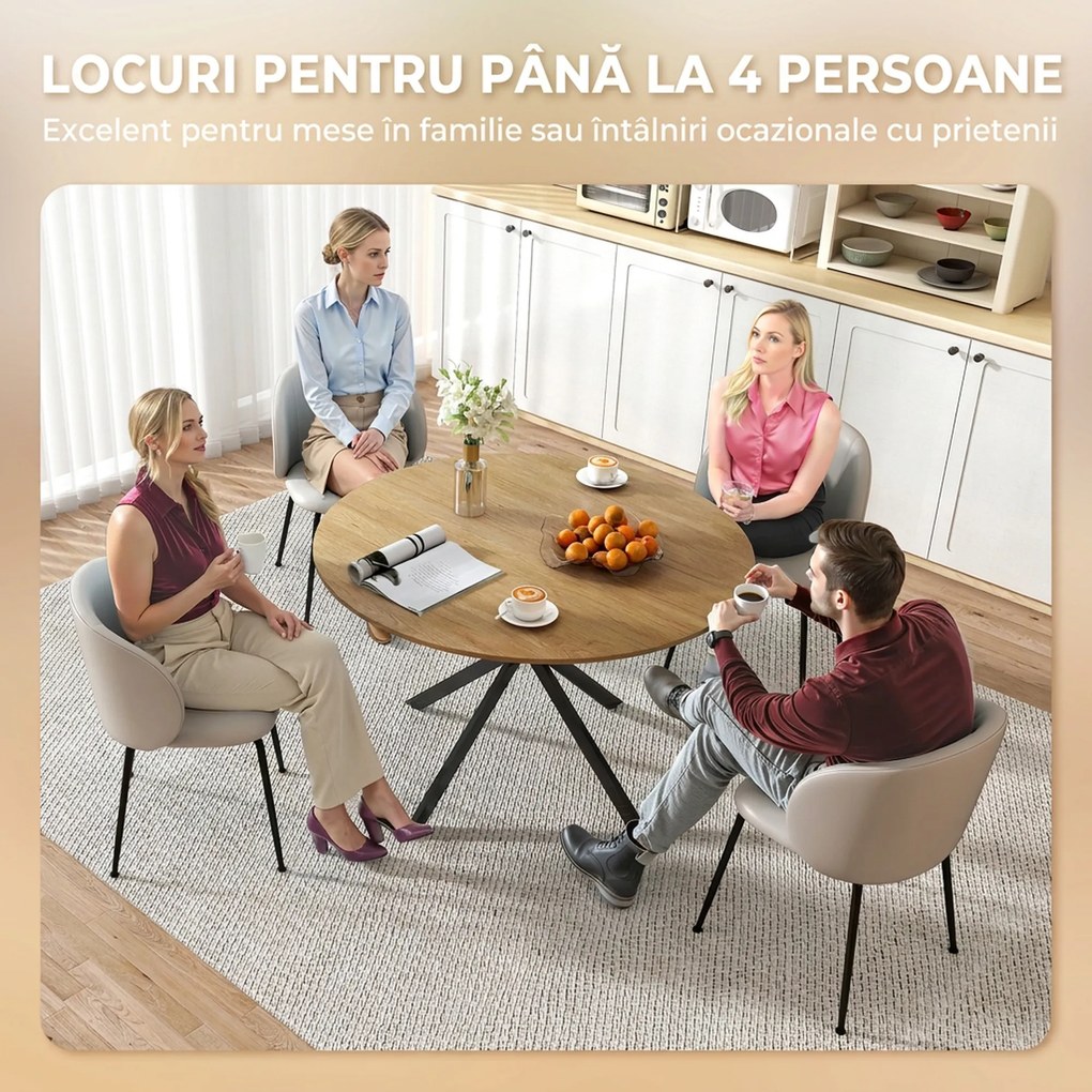 HOMCOM Masă Rotundă de Sufragerie pentru 4 Persoane cu Structură din Oțel Ø120x75 cm Stejar | Aosom Romania