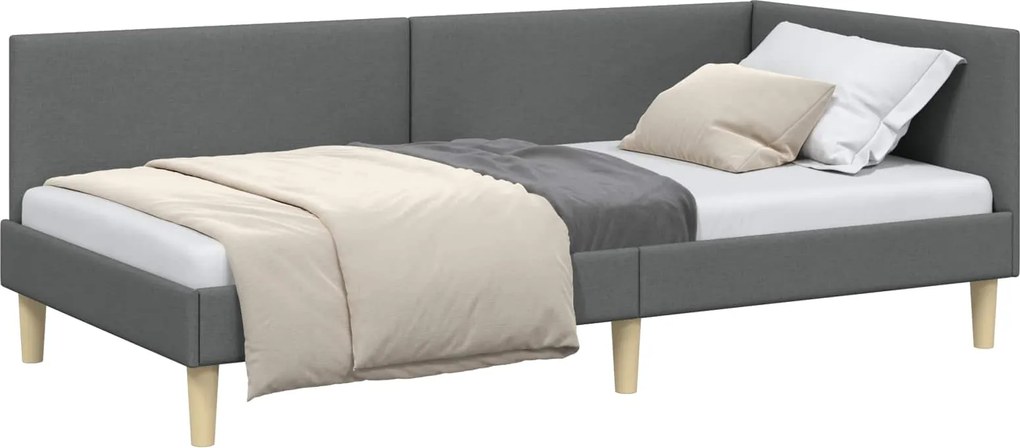 vidaXL Cadru de pat colțar cu headboard Gri închis 100 cm x 200 cm