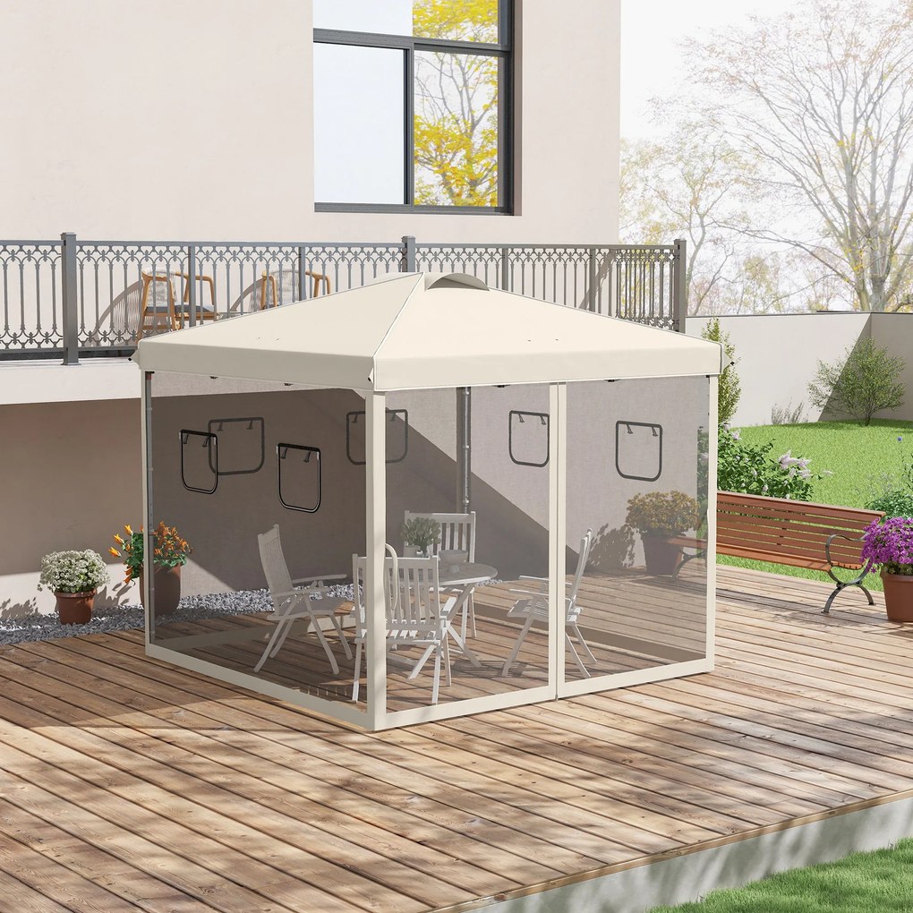 Outsunny Pavilion Pliabil, reglabil în înălțime, perdele de plasă, geantă de transport, structură metalică, 3 x 3 x 3 m, Bej | Aosom Romania