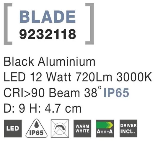Spot LED incastrabil de exterior IP65 BLADE negru 9cm NVL-9232118