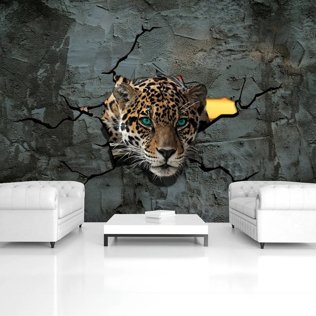 Fototapet - Jaguar după zid (254x184 cm)