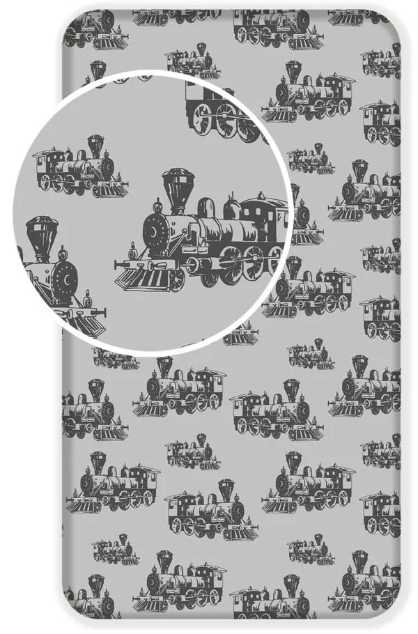 Cearceaf pentru copii gri din bumbac cu elastic 90x200 cm Train – Jerry Fabrics