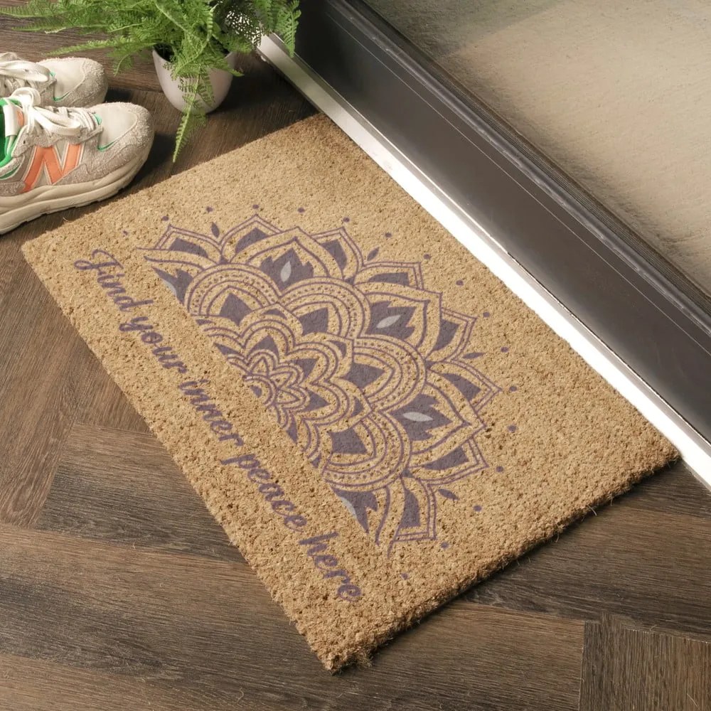 Covoraș de intrare din fibre de nucă de cocos 40x60 cm Find Your Inner Peace – Artsy Doormats