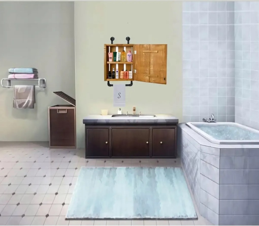 Dulap baie cu oglinda si etajera Calypso Homs, nuc-negru, 45 X 15 X 35 cm,10151