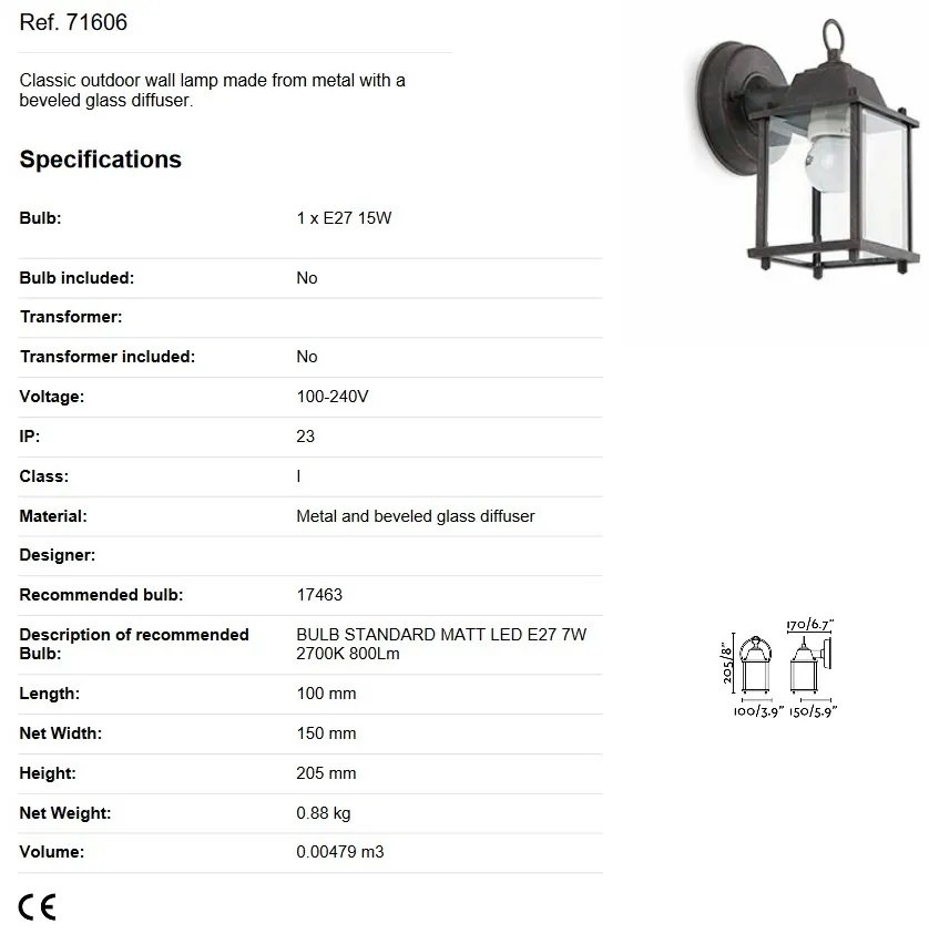 Aplica de perete exterior stil clasic IP23 DADO-P