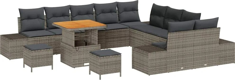 vidaXL Set de canapele pentru grădină cu pernă 13 pcs Gri Rattan poli