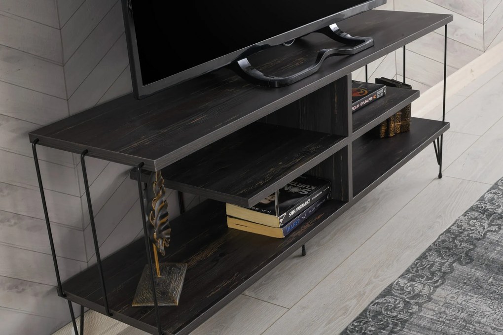 Comoda TV Eze, Crem - Alb - Maro - Gri, 120 x 45 x 30 cm