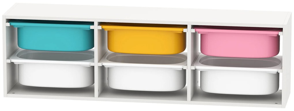 AIYAPLAY Mobilier de depozitare pentru copii cu 2 niveluri, etajeră pentru jucării cu 6 coșuri detașabile, 97x21x29cm, alb | Aosom Romania