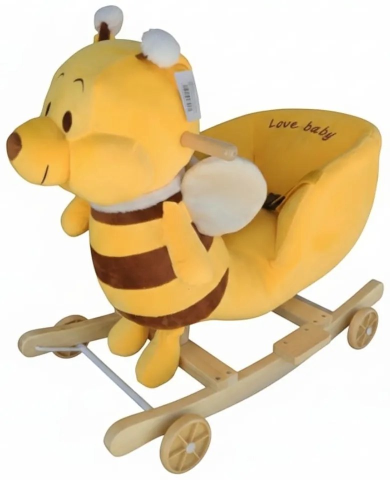 Balansoar Muzical 2 in 1 din Plus cu Roti, NOVOKIDS™ Happy Bouncer Bear, Dimensiuni 58x50x30 cm, model Ursulet galben