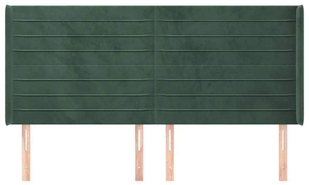 Tablie pat cu aripioare verde inchis 203x16x118 128 cm catifea 1, Verde inchis, 203 x 16 x 118 128 cm