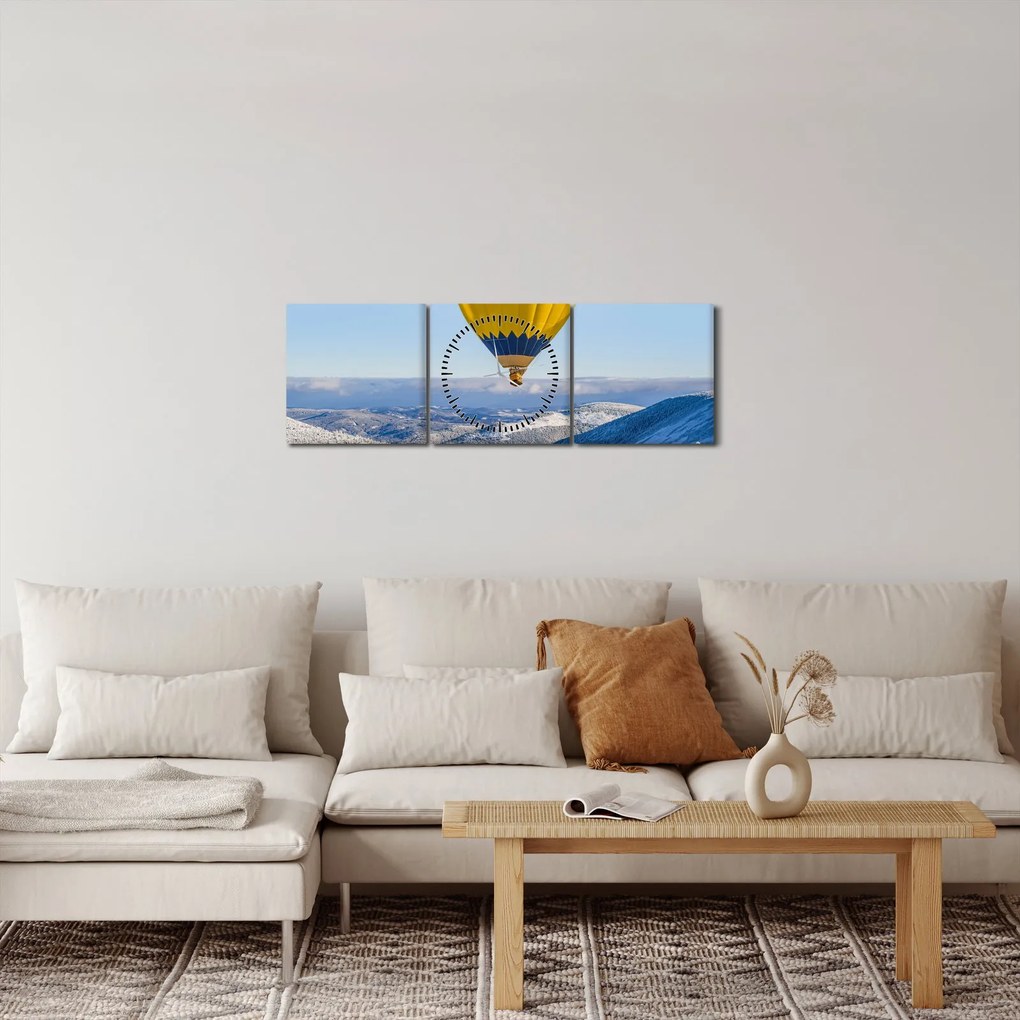 Tablou - Zbor peste peisaj de iarnă (cu ceas) (90x30 cm)
