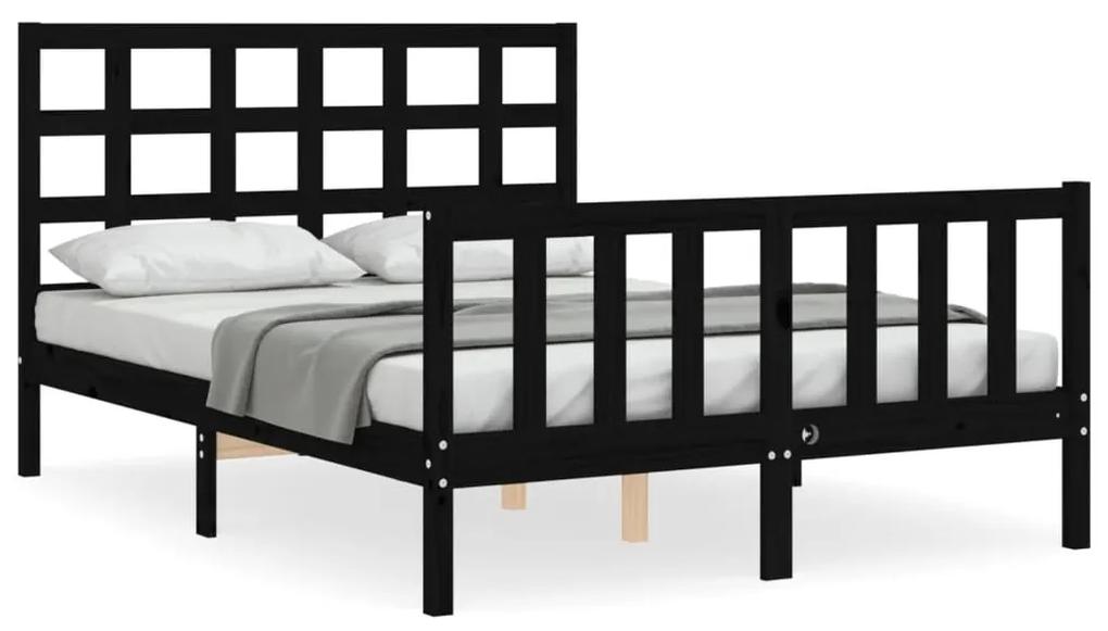 3192085 vidaXL Cadru de pat cu tăblie, negru, 140x190 cm, lemn masiv