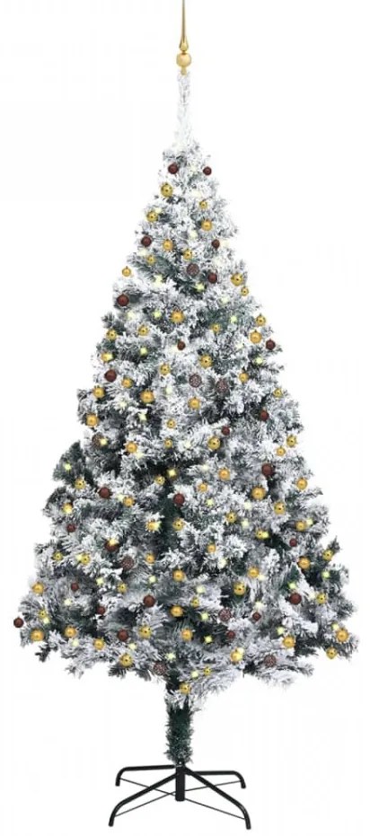 Brad Crăciun artificial LED-uri&globuri&zăpadă verde 300 cm PVC